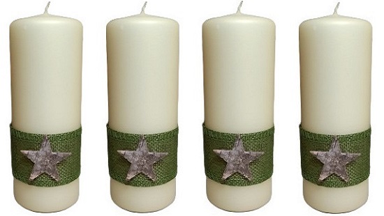 Adventné sviečky hand made ecru s hviezdou 4ks