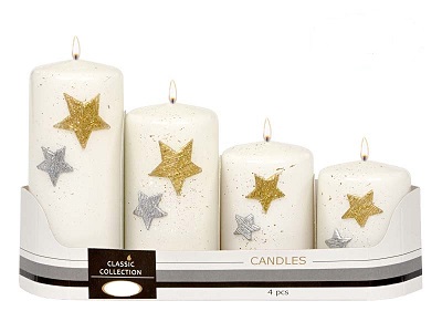 Adventné sviečky Tri hviezdy lakované biele 4ks