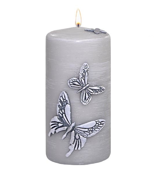 Sviečka Valec 150/70 Butterfly sivý